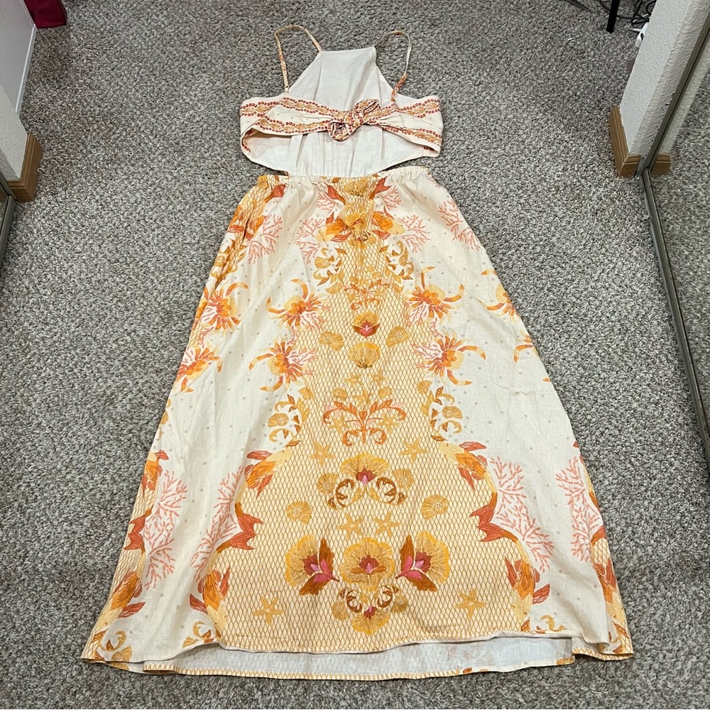 Anthropologie farm rio orange and cream strapless beachy halter top maxi dress - Picture 6 of 9